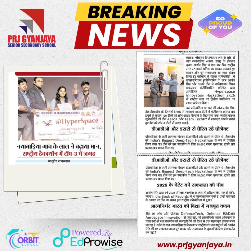 PRJ Student Secures Top 3 Position in National Hackathons